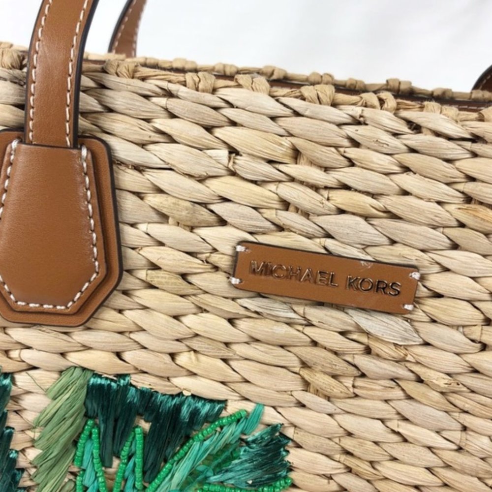 Michael Kors Malibu straw tote palm purse bag - Picture 3 of 6